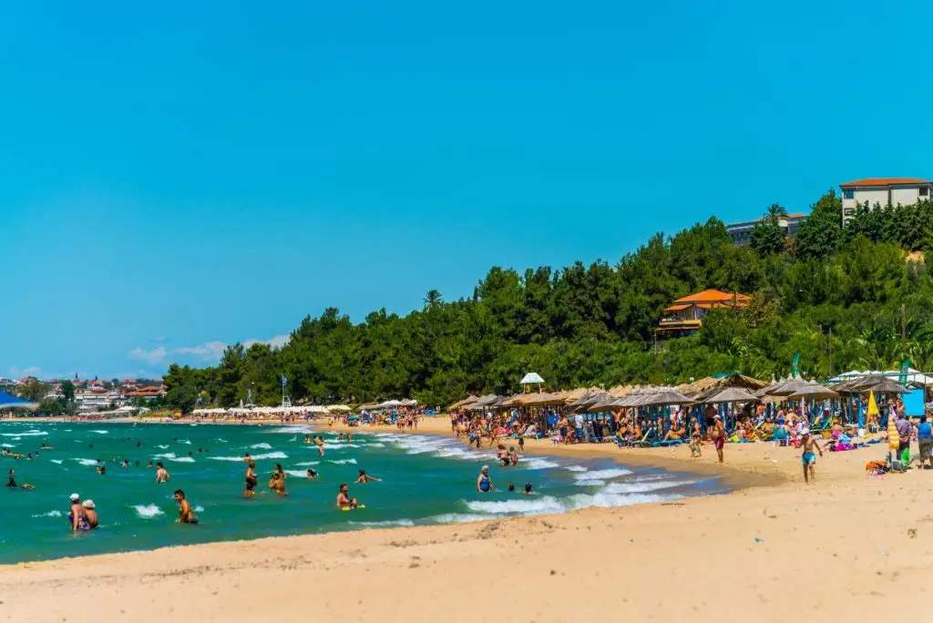 Beautiful view of Nea Moudania beach in Halkidiki, Greece