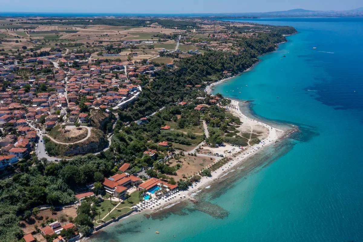 Afytos village in Halkidiki, Greece with traditional architecture